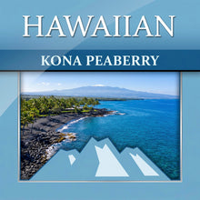 Load image into Gallery viewer, Product image for Hawaiian Kona Peaberry coffee with a scenic view of a beach and mountains.